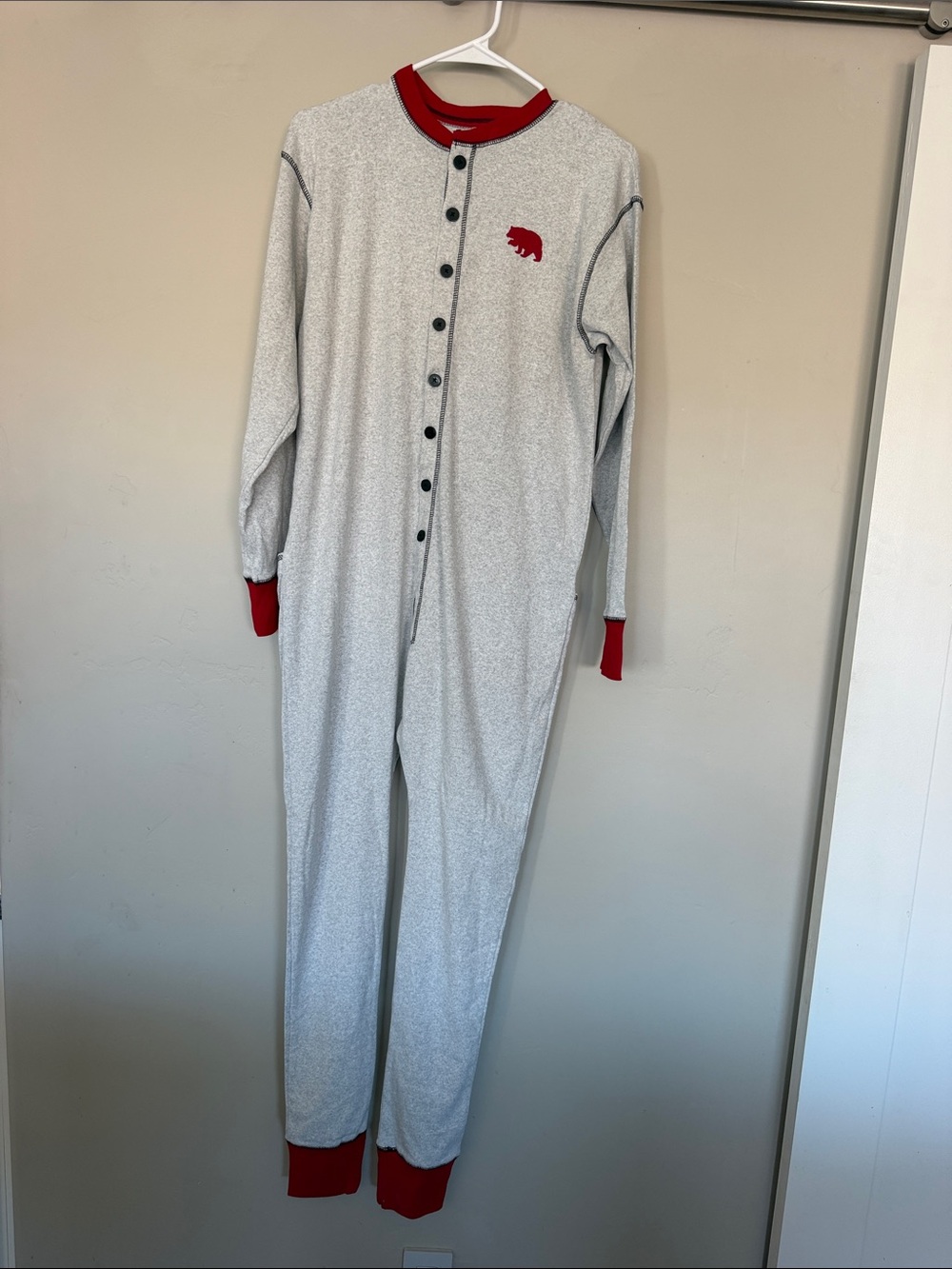 Lazy One Grey Footed One-Piece Pajamas with Red Trim